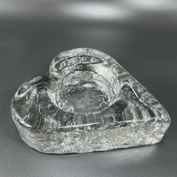 Mid Century Clear Heart Shaped Ashtray Dish Bowl Heavy Thick Textured Glass VTG - Picture 12 of 13